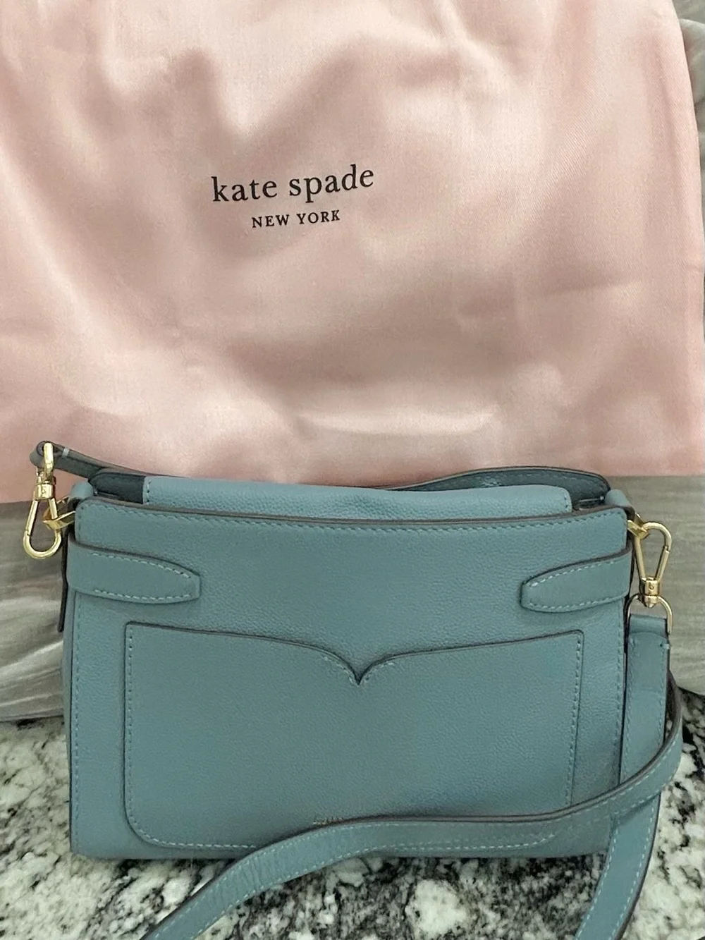 kate spade light blue leather crossbody with gold hardware